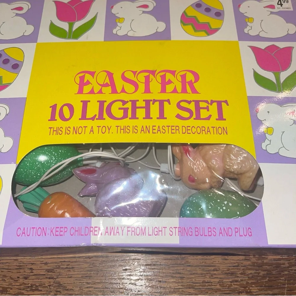 Vintage Blow Mold Easter 10 String Light Set Eggs Bunnies Carrots Tested Works